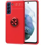 For Samsung Galaxy S21 FE 5G Metal Ring Holder 360 Degree Rotating TPU Case(Red+Red)