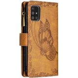 For Samsung Galaxy A71 4G Flying Butterfly Embossing Pattern Zipper Horizontal Flip Leather Case with Holder & Card Slots & Wallet(Brown)
