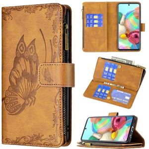 For Samsung Galaxy A71 4G Flying Butterfly Embossing Pattern Zipper Horizontal Flip Leather Case with Holder & Card Slots & Wallet(Brown)