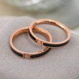 2 PCS Fashion Two Diamond-Studded Titanium Steel Couple Rings For Couple  Size: US Size 10(Rose Gold)