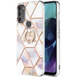 Voor Motorola Moto G71 5G splitsen marmeren bloempatroon TPU ringhouder (Imperial Crown)