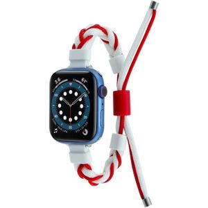 Siliconen bonen gevlochten koord nylon horlogeband voor Apple Watch SE 2023 44 mm (wit rood)
