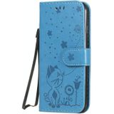 For iPhone 7 / 8 / SE 2020 Cat Bee Embossing Pattern Shockproof Horizontal Flip Leather Case with Holder & Card Slots & Wallet(Blue)