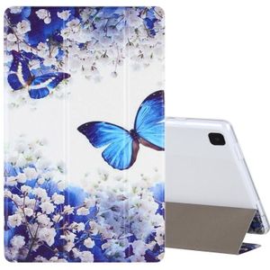 For Samsung Galaxy Tab A7 10.4 (2020) Coloured Drawing Pattern Horizontal Flip Leather Case with Three-folding Holder(Blue Butterflies)