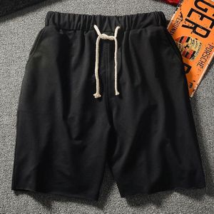 Mens Shorts Straight Casual Sports Pants Loose Solid Color Stretch Five-point Pants (Color:Black Size:L)