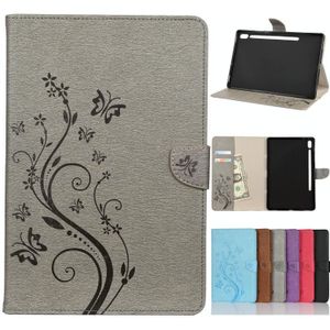 For Samsung Galaxy Tab S6 T860 / T865 Butterfly Flower Embossing Pattern Horizontal Flip Leather Case with Holder & Card Slots & Wallet(Grey)