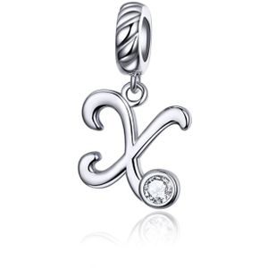 S925 Sterling Silver 26 English Letter Pendant DIY Bracelet Necklace Accessories  Style:X