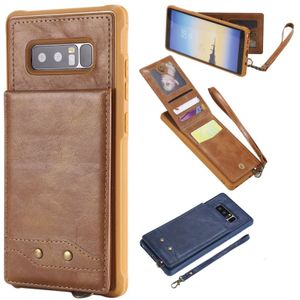 For Galaxy Note 8 Vertical Flip Shockproof Leather Protective Case with Short Rope  Support Card Slots & Bracket & Photo Holder & Wallet Function(Brown)