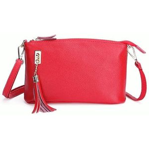 Ladies Fringed One-Shoulder Diagonal Bag Large-Capacity Casual Bag(Red)