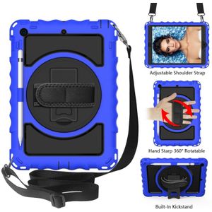 For iPad 10.2 360 Degree Rotating Case with Pencil Holder  Kickstand Shockproof Heavy Duty with Shoulder Strap Hand Strap(Blue)