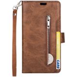 For iPhone XR Multifunctional Zipper Horizontal Flip Leather Case with Holder & Wallet & 9 Card Slots & Lanyard(Brown)