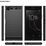 Voor Sony Xperia XZ1 Geborsteld Textuur Carbon Fiber TPU Telefoon Case (Zwart)