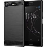 Voor Sony Xperia XZ1 Geborsteld Textuur Carbon Fiber TPU Telefoon Case (Zwart)