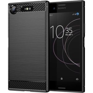 Voor Sony Xperia XZ1 Geborsteld Textuur Carbon Fiber TPU Telefoon Case (Zwart)