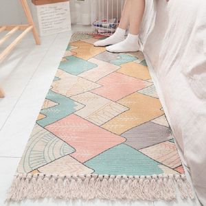 Cotton Hand-woven Bedside Carpet Home Long Fringed Anti-slip Mat  Size:60×150 cm(Arashiyama)