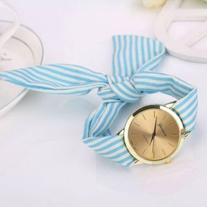 Women Fashion Striped Fabric Strap Quartz Watch(Baby Blue)