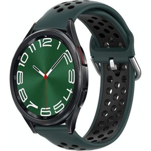 Voor Samsung Galaxy Watch 6 Classic 43 mm 20 mm geperforeerde ademende sport siliconen horlogeband (olijfgroen + zwart)