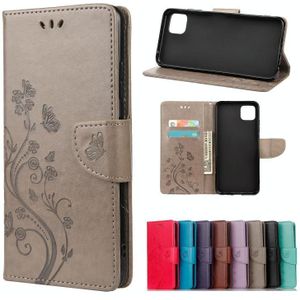 For Samsung Galaxy A22 5G Butterfly Flower Pattern Horizontal Flip Leather Case with Holder & Card Slots & Wallet(Grey)