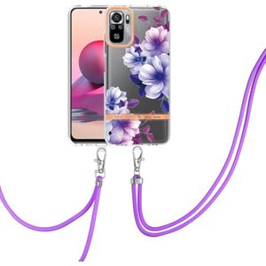 Voor Xiaomi Redmi Note 10s / Note 10 4G Flowers Series TPU Telefoonhoesje met Lanyard (Purple Begonia)