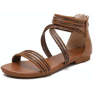 Vrouwen zomer sandalen Romeinse stijl platte schoenen seaside beach schoenen  maat: 37 (bruin)