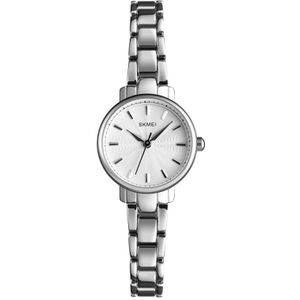 Skmei 1410 Lady Quartz Watch European and American Fashion Watch Business Leisure Steel Belt Lady Watch(Silver)