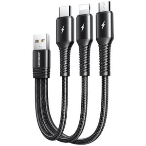 JOYROOM S-01530G9 3.5A 3 in 1 USB to Micro USB + USB-C / Type-C + 8 Pin Short Charging Cable(Black)