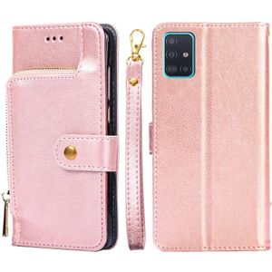 For Samsung Galaxy A51 5G Zipper Bag PU + TPU Horizontal Flip Leather Case with Holder & Card Slot & Wallet & Lanyard(Rose Gold)