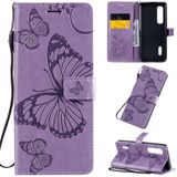 Voor OPPO Find X2 Pro 3D Butterflies Embossing Pattern Horizontale Flip Lederen Kast met Holder & Card Slot & Wallet & Lanyard(Paars)