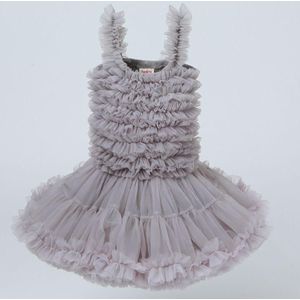 Girls Sling Puffy Solid Color Dress (Color:Light Gray Size:120)