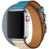 Two Color Double Loop Leather Wrist Strap Watchband for Apple Watch Series 3 & 2 & 1 38mm  Color:Grey Blue+Pink White+Ice Blue