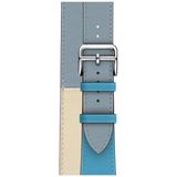Two Color Double Loop Leather Wrist Strap Watchband for Apple Watch Series 3 & 2 & 1 38mm  Color:Grey Blue+Pink White+Ice Blue