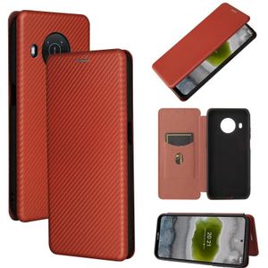 For Nokia X10 Carbon Fiber Texture Magnetic Horizontal Flip TPU + PC + PU Leather Case with Card Slot(Brown)
