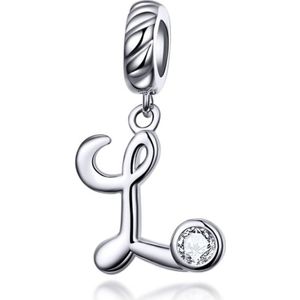 S925 Sterling Silver 26 English Letter Pendant DIY Bracelet Necklace Accessories  Style:L