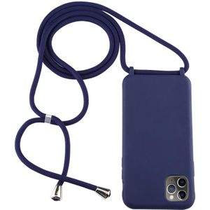 For iPhone 11 Pro Candy Color TPU Protective Case with Lanyard(Dark Blue)