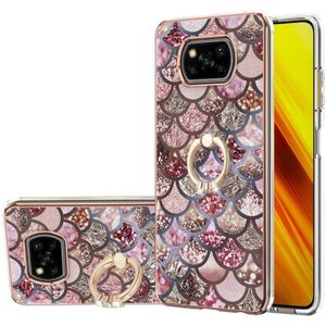 Voor Xiaomi Poco X3 NFC galvaniseerpatroon IMD TPU schokbestendig geval met strass ringhouder (roze schalen)