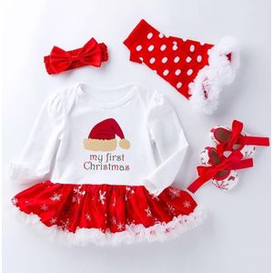 Vierdelige Baby Snowflake Long-sleeved Dress (Color:Christmas Hat Size:73)