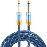 EMK 6.35mm Male to Male 4 Section Gold-plated Plug Grid Nylon Braided Audio Cable for Speaker Amplifier Mixer  Length: 2m (Blue)