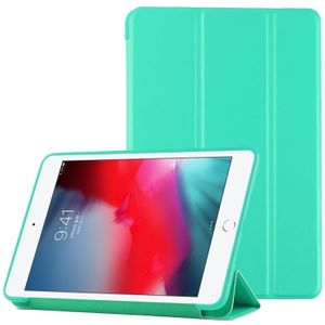 PU Plastic Bottom Case Foldable Deformation Left and Right Flip Leather Case with Three Fold Bracket & Smart Sleep for iPad mini 2019 (Mint Green)