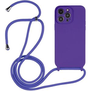 For iPhone 15 Pro Max Crossbody Lanyard Liquid Silicone Case(Purple)
