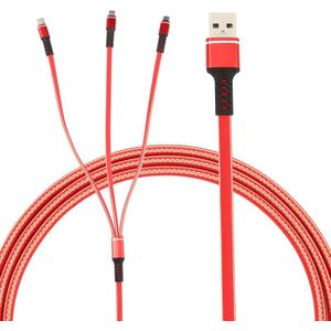 1.2m USB to 8 Pin + USB-C / Type-C + Micro USB 3 in 1 Nylon Braided Charging Cable(Red)