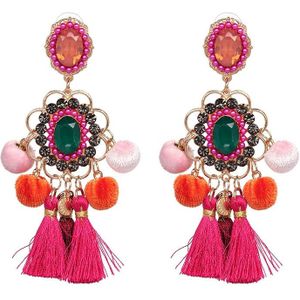 Drop Hairball Earring Handmade Tassel Big Earring Fringed earrings(Pink)