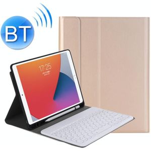 YA102B Detachable Lambskin Texture Round Keycap Bluetooth Keyboard Leather Case with Pen Slot & Stand For iPad 10.2 (2020) & (2019) / Air 3 10.5 inch / Pro 10.5 inch(Gold)