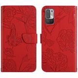 Voor Xiaomi Redmi Note 10 5G Skin Feel Butterfly Peony relif lederen telefoonhoes