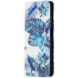 For Xiaomi Mi 10T Lite Colored Drawing Pattern Invisible Magnetic Horizontal Flip PU Leather Case with Holder & Card Slots & Wallet(Blue Leaves)