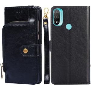 Voor Motorola Moto E20 / E40 Zipper Tas Lederen Telefoonhoes (Zwart)