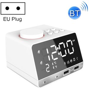 K11 Bluetooth alarm clock speaker creatieve digitale muziek klok display radio met dubbele USB-interface  ondersteuning U disk/TF-kaart/FM/AUX  EU plug (wit)