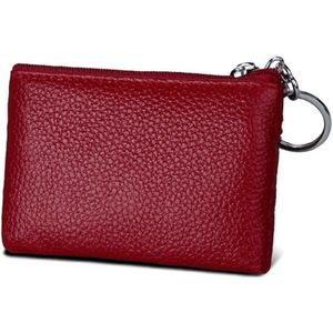 Cowhide Leather Zipper Solid Color Horizontal Card Holder Wallet RFID Blocking Coin Purse Card Bag Protect Case  Size: 11.4*7.4cm(Wine Red)