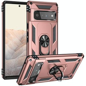 For Google Pixel 6 Pro Shockproof TPU + PC Protective Case with 360 Degree Rotating Holder(Rose Gold)