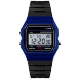 HONHX F-91W Analog Digital Motion LED Silicone Strap Multifunction Electronic Watch(Dark Blue)
