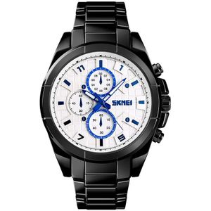 SKMEI 1378 Fashion Men Business Leisure Watch 30m Waterproof Metal Quartz Wrist Watch(Black White)